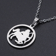 201 Stainless Steel Pendants Necklaces, with Cable Chains and Lobster Claw Clasps, Flat Round with Constellation/Zodiac Sign, Sagittarius, 15-3/4 inch(40cm), 1.5mm(NJEW-S105-JN626-9)