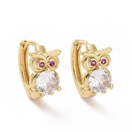 Purple Cubic Zirconia Owl Hoop Earrings, Brass Jewelry for Women, Golden, 15x18x2.5mm, Pin: 1mm(EJEW-I280-06G)