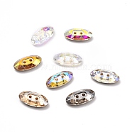2-Hole Horse Eye Glass Rhinestone Buttons, Faceted, Mixed Color, 8x16x4mm, Hole: 1.2mm(BUTT-D001-G)
