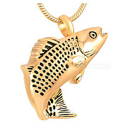 Fish Shape Stainless Steel Urn Ashes Pendant Necklace, Memorial Jewelry for Women, Golden, 19.69 inch(50cm)(BOTT-PW0005-16C)