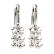 Brass Dangle Hoop Earrings, Bear, Platinum, 34x10mm(EJEW-G362-04P)