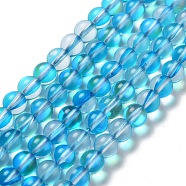 Synthetic Moonstone Beads Strands, Round, Deep Sky Blue, 6mm, Hole: 1mm, about 31pcs/strand, 7.20 inch(18.3cm)(G-P528-J01-15)