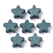 Painted Natural Wood Beads, Star, Cadet Blue, 14~15x14~15x5.5mm, Hole: 1.5mm(WOOD-R265-09B)