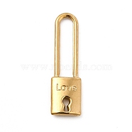 Ion Plating(IP) 304 Stainless Steel Pendants, Lock with Word LOVE Charm, Golden, 25x7x2mm, Hole: 3x14.8mm(STAS-E177-09G)