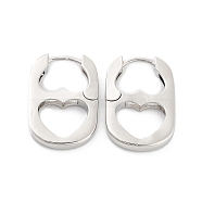 Heart Rack Plating Brass Hoop Earrings for Women, Long-Lasting Plated, Lead Free & Cadmium Free, Platinum, 29x18.5x3mm(KK-Z038-20P)