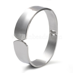 304 Stainless Steel Wide Cuff Bangles, Plain Hinged Bangle, Stainless Steel Color, Inner Diameter: 1-7/8x2-1/4 inch(4.65x5.8cm)(BJEW-G689-02P)