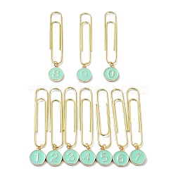 Flat Round with Number 0~9 Alloy Enamel Pendant Bookmarks, Iron Long Paper Clips, Aquamarine, 63.5mm, 10pcs/set(AJEW-JK00303)