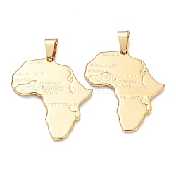304 Stainless Steel Pendants, Africa Map, Golden, 30x25x1.5mm, Hole: 3.5x5.5mm(STAS-J036-046B-G)