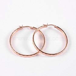 Ring 304 Stainless Steel Hoop Earrings, Hypoallergenic Earrings, Rose Gold, 42x40x4mm, Pin: 1mm(X-EJEW-P040-52RG)