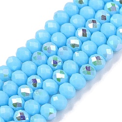 Electroplate Opaque Solid Color Glass Beads Strands, Half Rainbow Plated, Faceted, Rondelle, Sky Blue, 3.5~3.8x3mm, Hole: 0.8~1mm, about 105~110pcs/strand, 29~31cm(EGLA-A044-P3mm-L08)