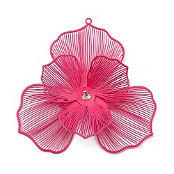 Spray Printed 430 Stainless Steel Big Pendants, Etched Metal Embellishments, Flower Charm, Fuchsia, 50x49.5x8mm, Hole: 1.5mm(STAS-P359-02B)