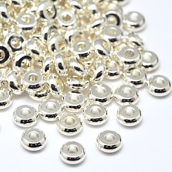Brass Flat Round Spacer Beads, Silver Color Plated, 4x1.5mm, Hole: 1.5mm(X-KK-M085-13S-NR)