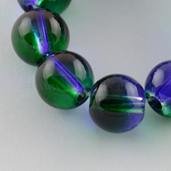 Spray Painted Transparent Glass Bead Strands, Round, Dark Sea Green and Slate Blue, 8mm, Hole: 1mm, about 104pcs/strand, 31.5 inch(X-DGLA-R023-8mm-02)