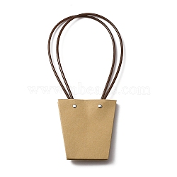 Trapezoid Kraft Paper Bags, with Plastic Handles, For Flower Packaging, BurlyWood, 33cm(ABAG-WH0044-24B-01)