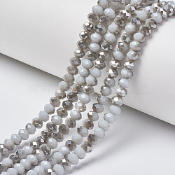 Electroplate Opaque Glass Beads Strands, Half Gray Plated, Faceted, Rondelle, WhiteSmoke, 8x6mm, Hole: 1mm, about 65~68pcs/strand, 15.7~16.1 inch(40~41cm)(EGLA-A034-P8mm-E03)