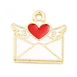 Alloy Enamel Pendants, Light Gold, Envelope with Heart & Wing Charm, White, 15x15x1mm, Hole: 1.4mm(ENAM-D041-05A)