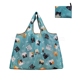 Oxford Foldable Women's Shopping Tote Bags, Animal Printed Reusable Grocery Bags with Handle, Cat Shape, 40x50cm(PW-WG0FDB1-07)