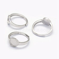Anti-Tarnish Rhodium Plated 925 Sterling Silver Finger Ring Components, Flat Round, Size 7, Platinum, Tray: 8mm, 17mm(STER-E061-01C-P)