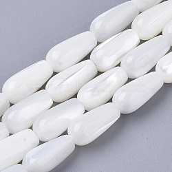 Natural Trochid Shell/Trochus Shell Beads Strands, Teardrop, Creamy White, 12x6mm, Hole: 0.9mm, about 32~33pcs/Strand, 16.36 inch(41.55cm)(SSHEL-N032-04)