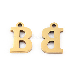 201 Stainless Steel Charms, Alphabet, Letter.B, 9x6x1mm, Hole: 1mm(STAS-N091-176B-LG)