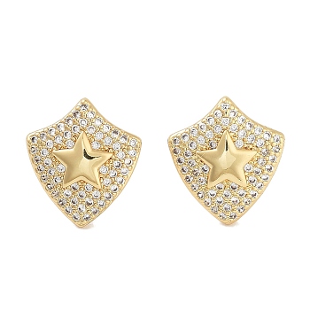 Brass Micro Pave Cubic Zirconia Stud Earrings for Women, Long-Lasting Plated, Cadmium Free & Lead Free, Real 18K Gold Plated, Star, 15.5x14mm