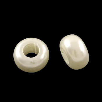 ABS Plastic Imitation Pearl Rondelle Large Hole European Beads, White, 12x7mm, Hole: 5mm, about 980pcs/500g