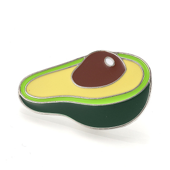 Alloy Enamel Brooches, Enamel Pin, with Brass Finding, Avocado, Platinum, Gold, 51x30mm, Pin: 1mm