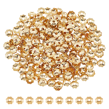 300Pcs 304 Stainless Steel Bead Caps, Multi-Petal, Flower, Golden, 6.5x2mm, Hole: 1.8mm