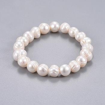Natural Pearl Beads Stretch Bracelets, White, 2 inch(5.2cm)