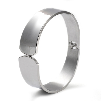 304 Stainless Steel Wide Cuff Bangles, Plain Hinged Bangle, Stainless Steel Color, Inner Diameter: 1-7/8x2-1/4 inch(4.65x5.8cm)