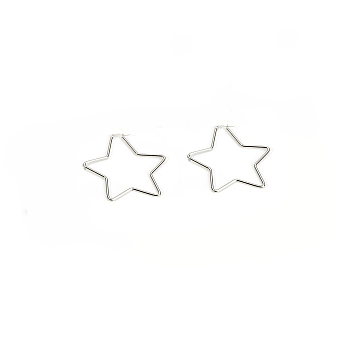 201 Stainless Steel Hoop Earrings, with 304 Stainless Steel Pin, Star, Stainless Steel Color, 12 Gauge, 65x65x2mm, Pin: 1mm