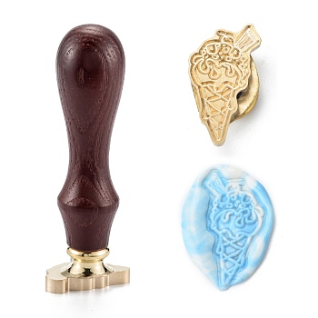 DIY Scrapbook, Brass Wax Seal Stamp and Wood Handle Sets, Ice Cream Pattern, 8.7cm, Stamps: 28x16x14mm, Handle: 78x22mm