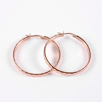Ring 304 Stainless Steel Hoop Earrings, Hypoallergenic Earrings, Rose Gold, 42x40x4mm, Pin: 1mm