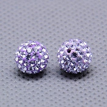 Czech Glass Rhinestones Beads, Polymer Clay Inside, Half Drilled Round Beads, 371_Violet, PP11(1.7~1.8mm), 10mm, Hole: 1mm