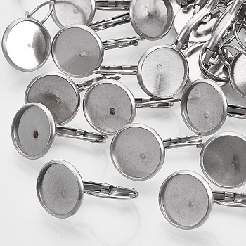 304 Stainless Steel Leverback Earring Findings, Earring Settings, Flat Round, Stainless Steel Color, 30x20mm, Pin: 0.8mm, Tray: 18mm.