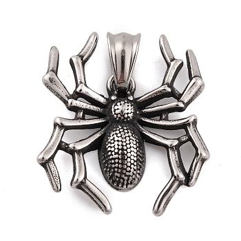 304 Stainless Steel Pendants, Spider Charm, Antique Silver, 32.5x28.5x5mm, Hole: 8x4.5mm