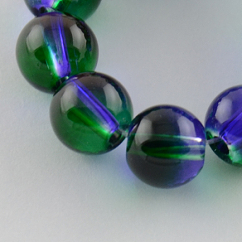 Spray Painted Transparent Glass Bead Strands, Round, Dark Sea Green and Slate Blue, 8mm, Hole: 1mm, about 104pcs/strand, 31.5 inch