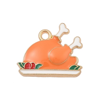 Thanksgiving Day Alloy Enamel Pendants, Golden, Turkey, 18x21.5x3mm, Hole: 2mm