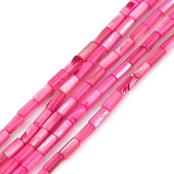 Natural Freshwater Shell Dyed Beads Strands, Column, Deep Pink, 8x4mm, Hole: 0.8mm, about 46pcs/strand, 14.96''(38cm)