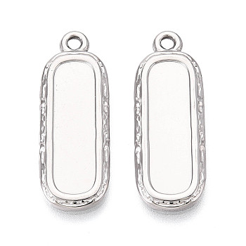 304 Stainless Steel Pendant Cabochon Settings, Rectangle, Stainless Steel Color, 28x10x2mm, Hole: 1.8mm, Tray: 20.5x6mm
