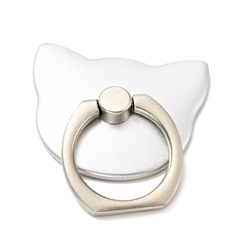 Zinc Alloy Cat Cell Phone Holder Stand Findings, Rotation Finger Grip Ring Kickstand Settings, Platinum, 40.5x18.5x3mm