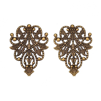 Iron Filigree Joiners Links, Etched Metal Embellishments, Leaf, Antique Bronze, 47.5x35x0.5mm