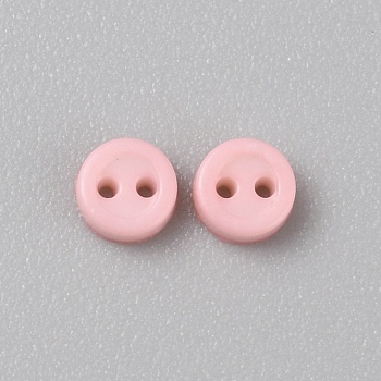 Mini Resin Button, 2-Hole Doll BJD Garment Accessories, Flat Round, Pink, 3x1mm, Hole: 0.5mm