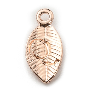 Alloy Pendants, Leaf with Letter Charm, Rose Gold, Letter.Q, 15.5x7.5x2.5mm, Hole: 1.5mm