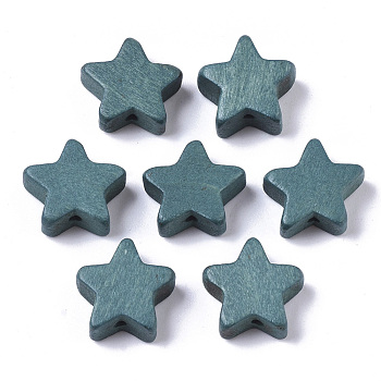 Painted Natural Wood Beads, Star, Cadet Blue, 14~15x14~15x5.5mm, Hole: 1.5mm