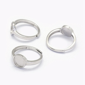 Anti-Tarnish Rhodium Plated 925 Sterling Silver Finger Ring Components, Flat Round, Size 7, Platinum, Tray: 8mm, 17mm
