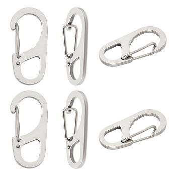 6Pcs 202 Stainless Steel Keychain Carabiner, Quick Release Snap Hook, Stainless Steel Color, 32.5x16.5x7mm
