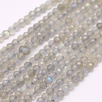 Natural Labradorite Beads Strands, Faceted, Round, 4mm, Hole: 0.5mm, about 96pcs/strand, 15.7 inch(40cm)