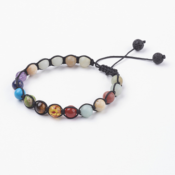 Chakra Jewelry, Adjustable Gemstone and Resin Braided Bead Bracelets, Nylon Thread Square Knot Bracelet, Round, Natural Flower Amazonite, 2-3/8 inch(61mm)