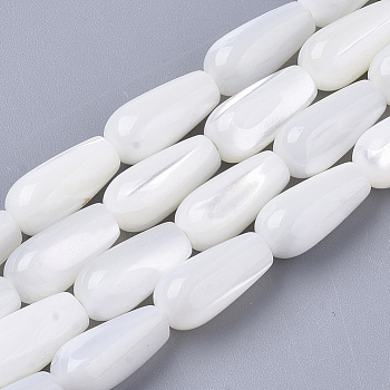 Natural Trochid Shell/Trochus Shell Beads Strands, Teardrop, Creamy White, 12x6mm, Hole: 0.9mm, about 32~33pcs/Strand, 16.36 inch(41.55cm)
